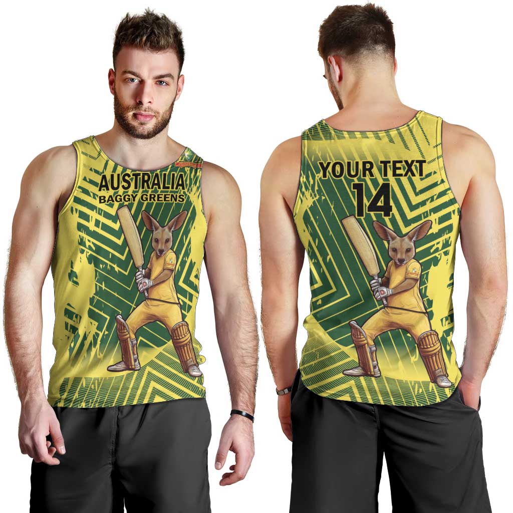 Custom Australia Cricket Men Tank Top Aussie Baggy Greens - Kangaroo Mascot Style - Vibe Hoodie Shop