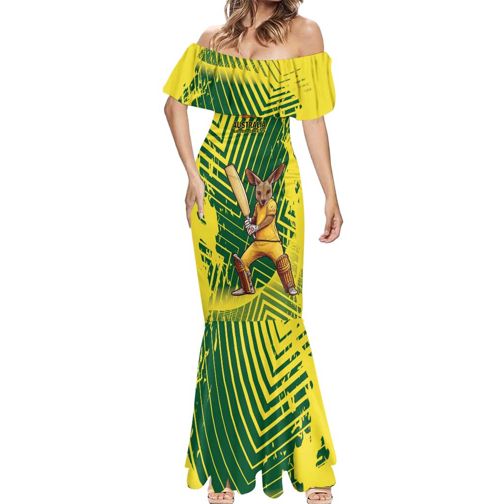 Custom Australia Cricket Mermaid Dress Aussie Baggy Greens - Kangaroo Mascot Style