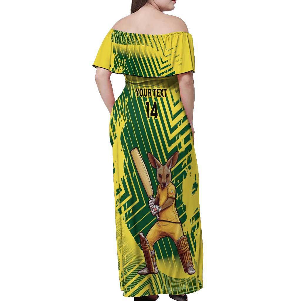 Custom Australia Cricket Off Shoulder Maxi Dress Aussie Baggy Greens - Kangaroo Mascot Style