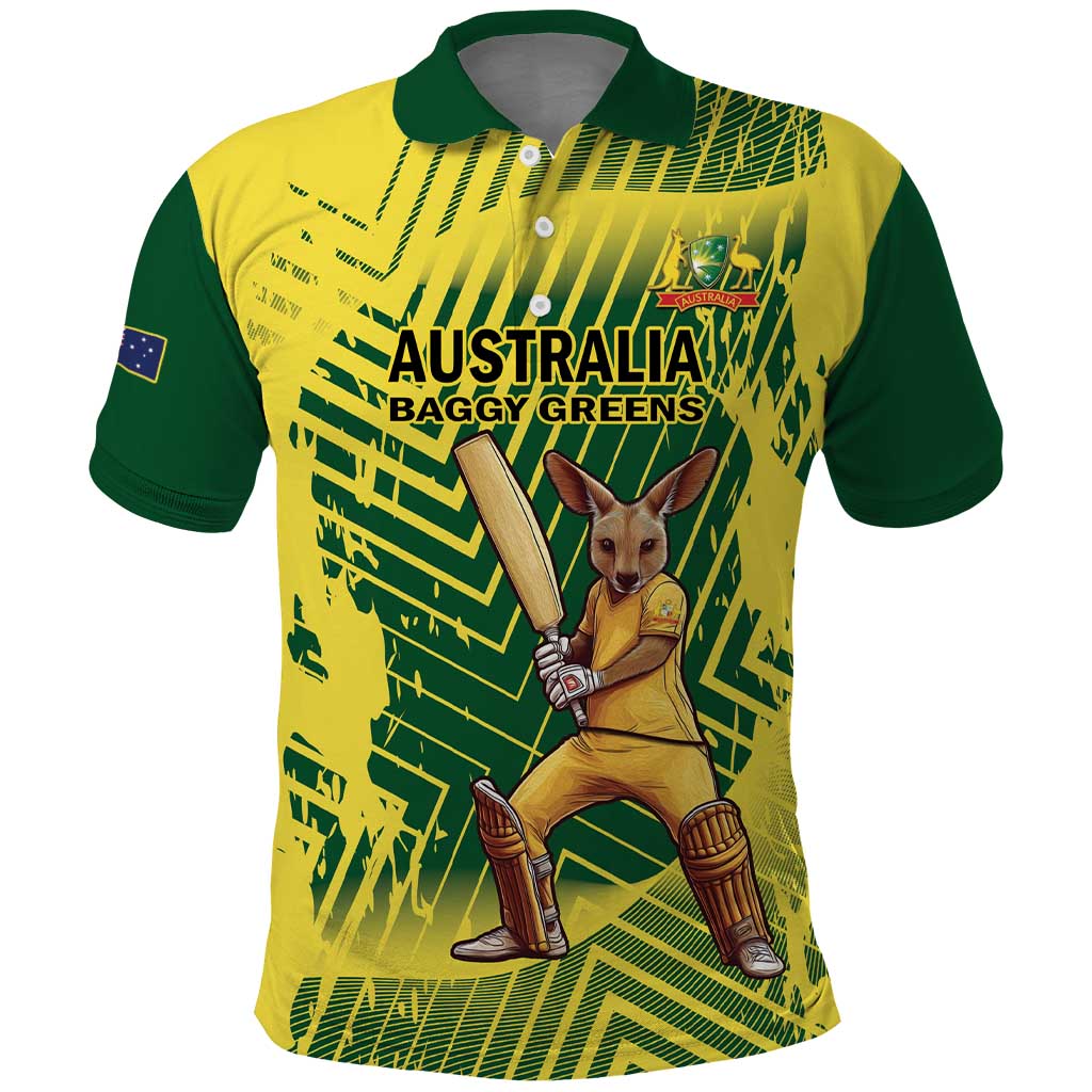 Custom Australia Cricket Polo Shirt Aussie Baggy Greens - Kangaroo Mascot Style - Vibe Hoodie Shop