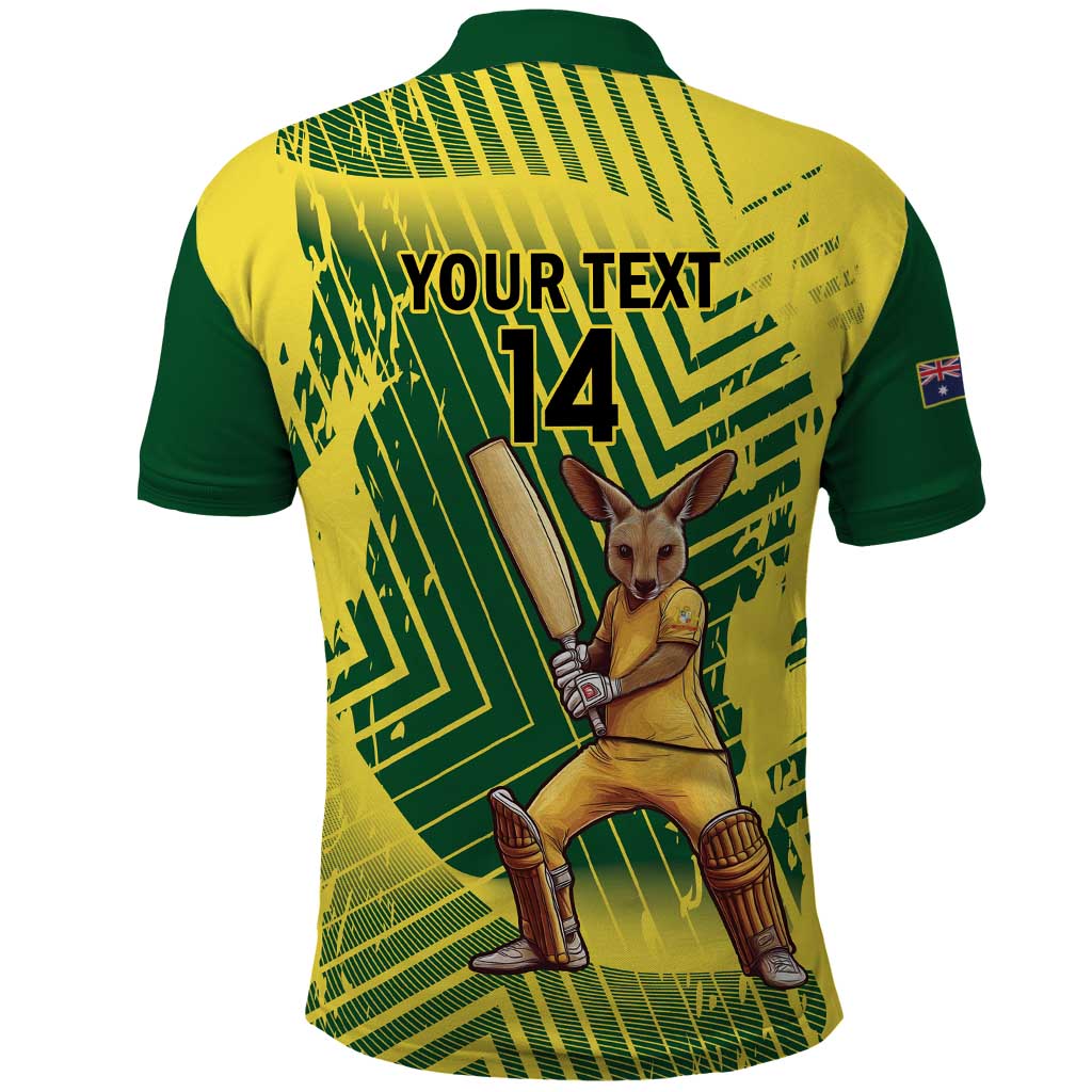 Custom Australia Cricket Polo Shirt Aussie Baggy Greens - Kangaroo Mascot Style - Vibe Hoodie Shop