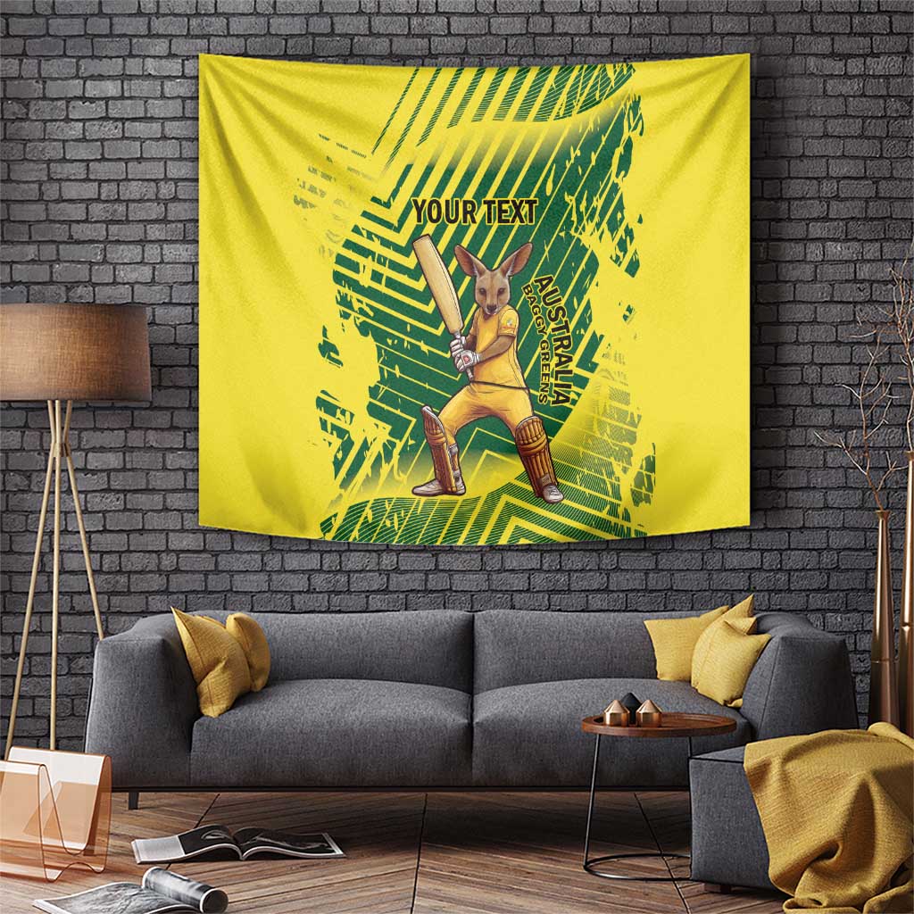 Custom Australia Cricket Tapestry Aussie Baggy Greens - Kangaroo Mascot Style - Vibe Hoodie Shop