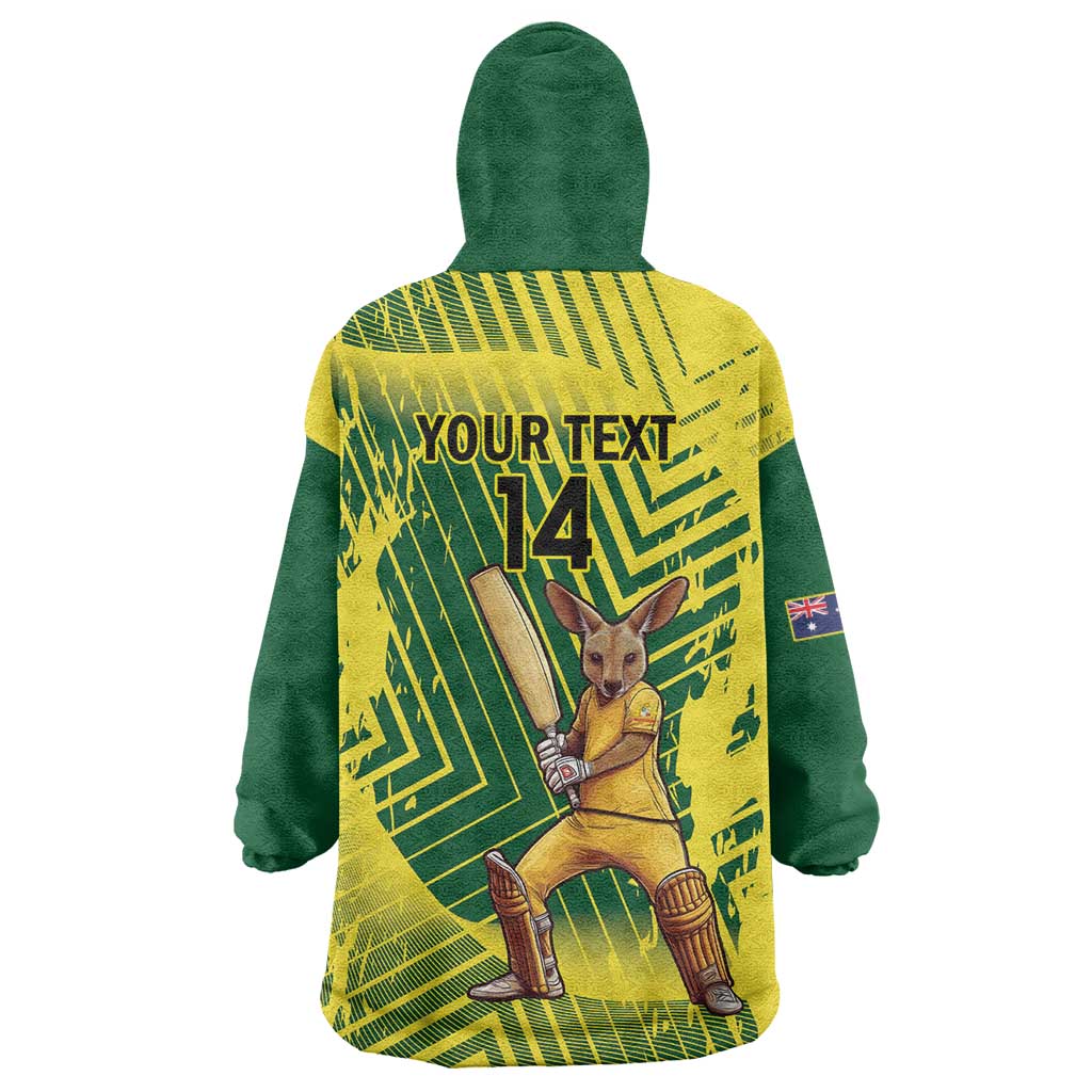 Custom Australia Cricket Wearable Blanket Hoodie Aussie Baggy Greens - Kangaroo Mascot Style - Vibe Hoodie Shop