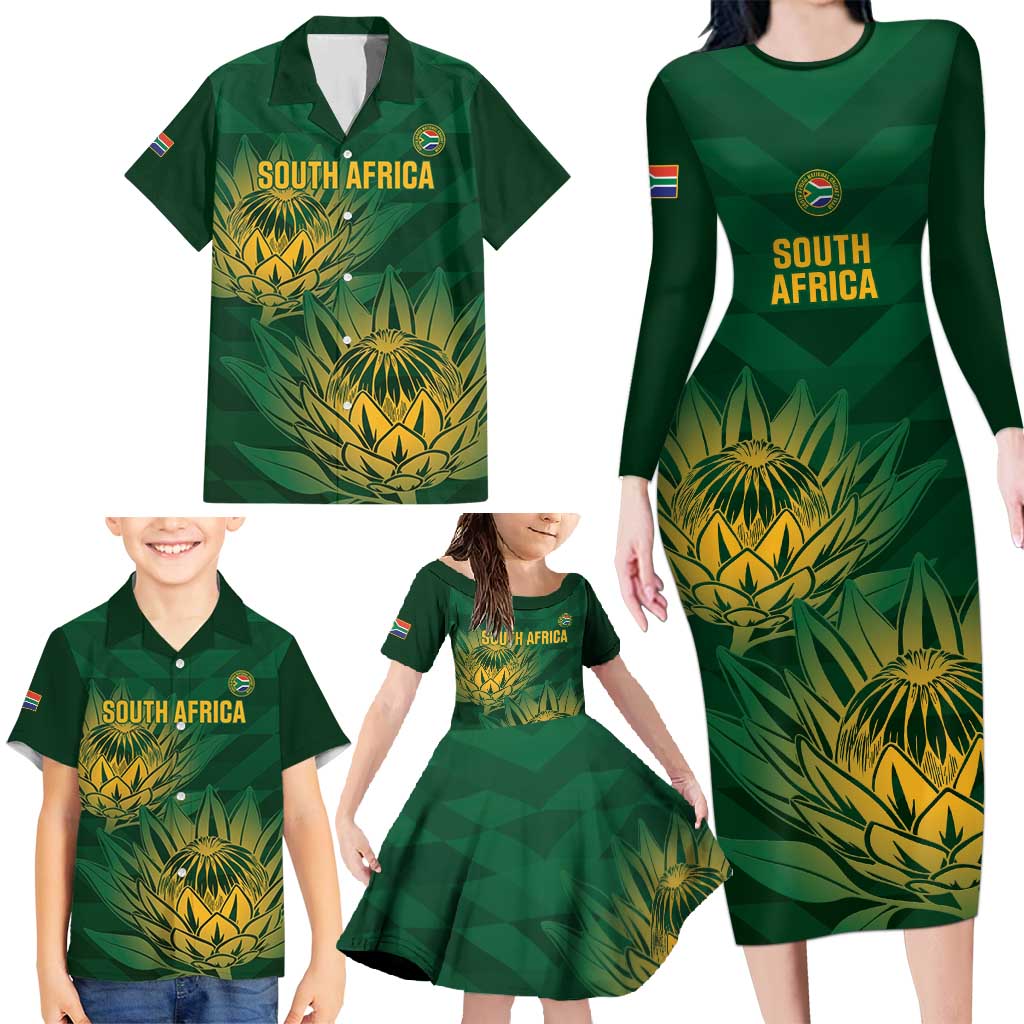 Custom South Africa Cricket Family Matching Long Sleeve Bodycon Dress and Hawaiian Shirt Go Champions Proteas