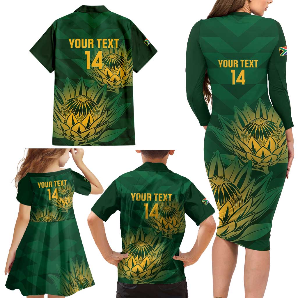 Custom South Africa Cricket Family Matching Long Sleeve Bodycon Dress and Hawaiian Shirt Go Champions Proteas