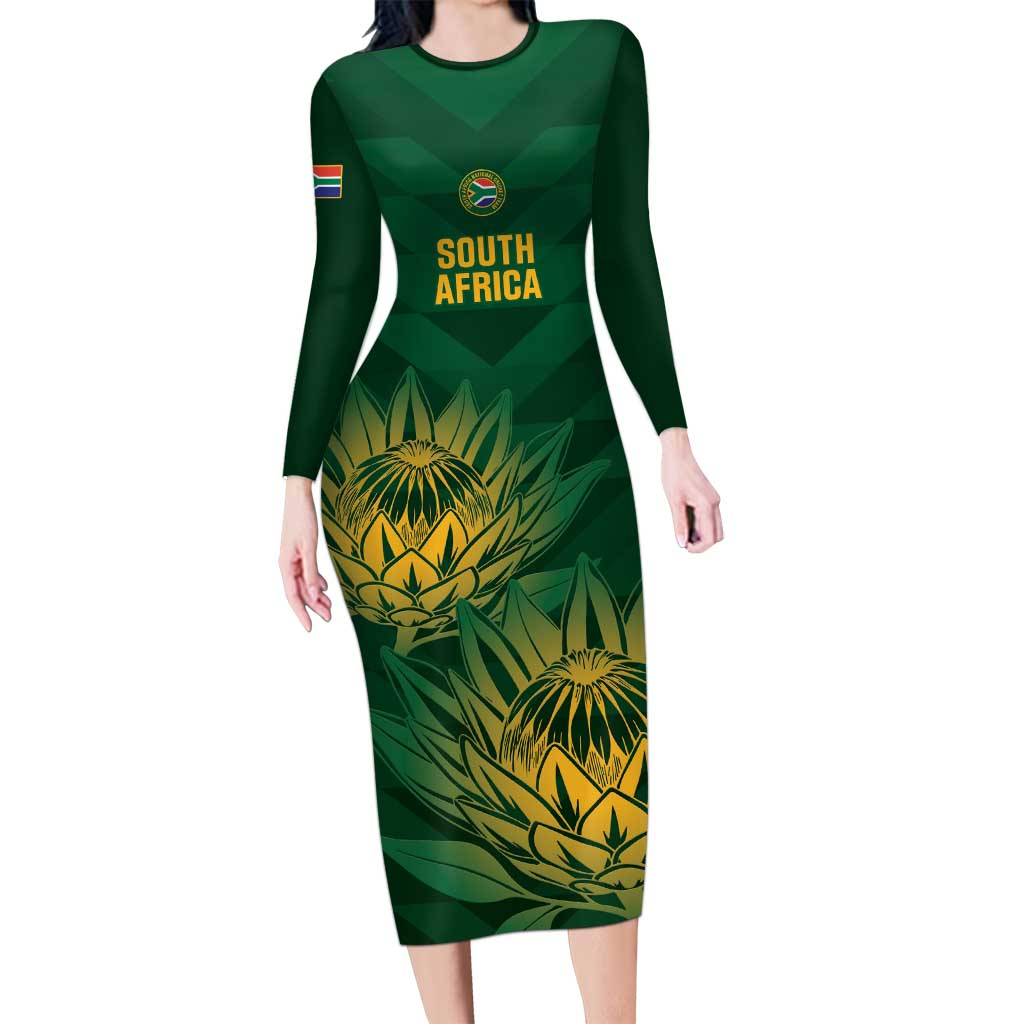 Custom South Africa Cricket Family Matching Long Sleeve Bodycon Dress and Hawaiian Shirt Go Champions Proteas