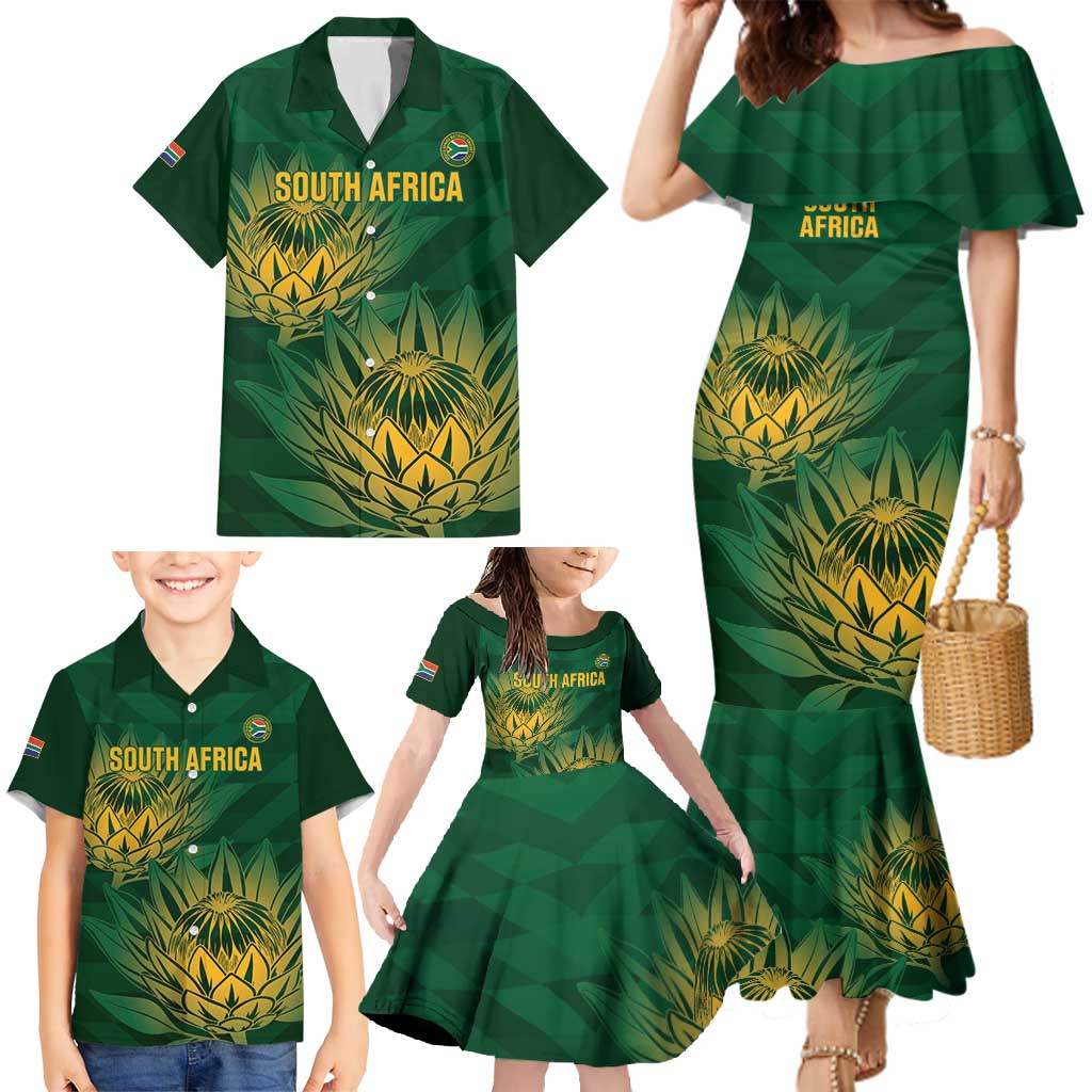 Custom South Africa Cricket Family Matching Mermaid Dress and Hawaiian Shirt Go Champions Proteas