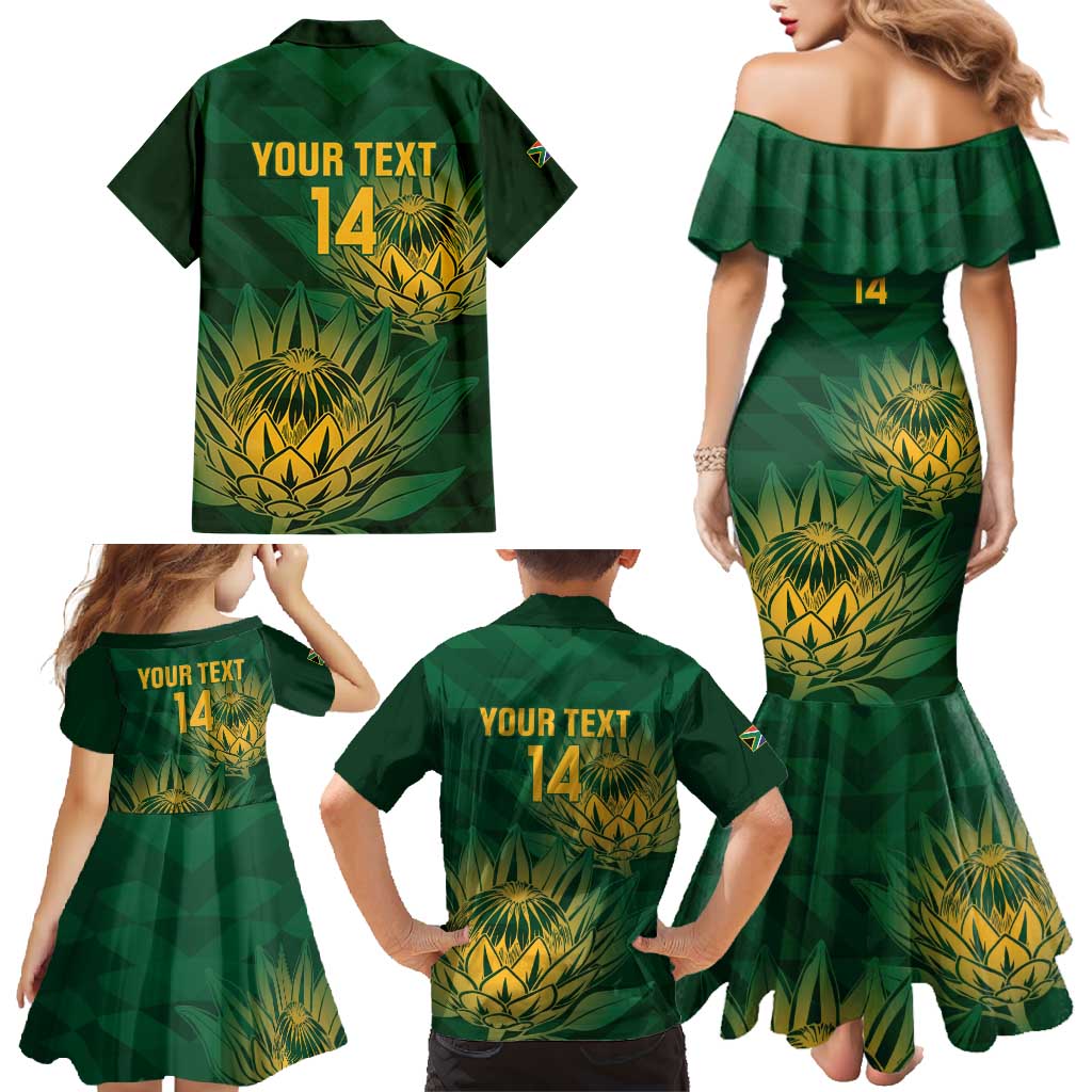 Custom South Africa Cricket Family Matching Mermaid Dress and Hawaiian Shirt Go Champions Proteas