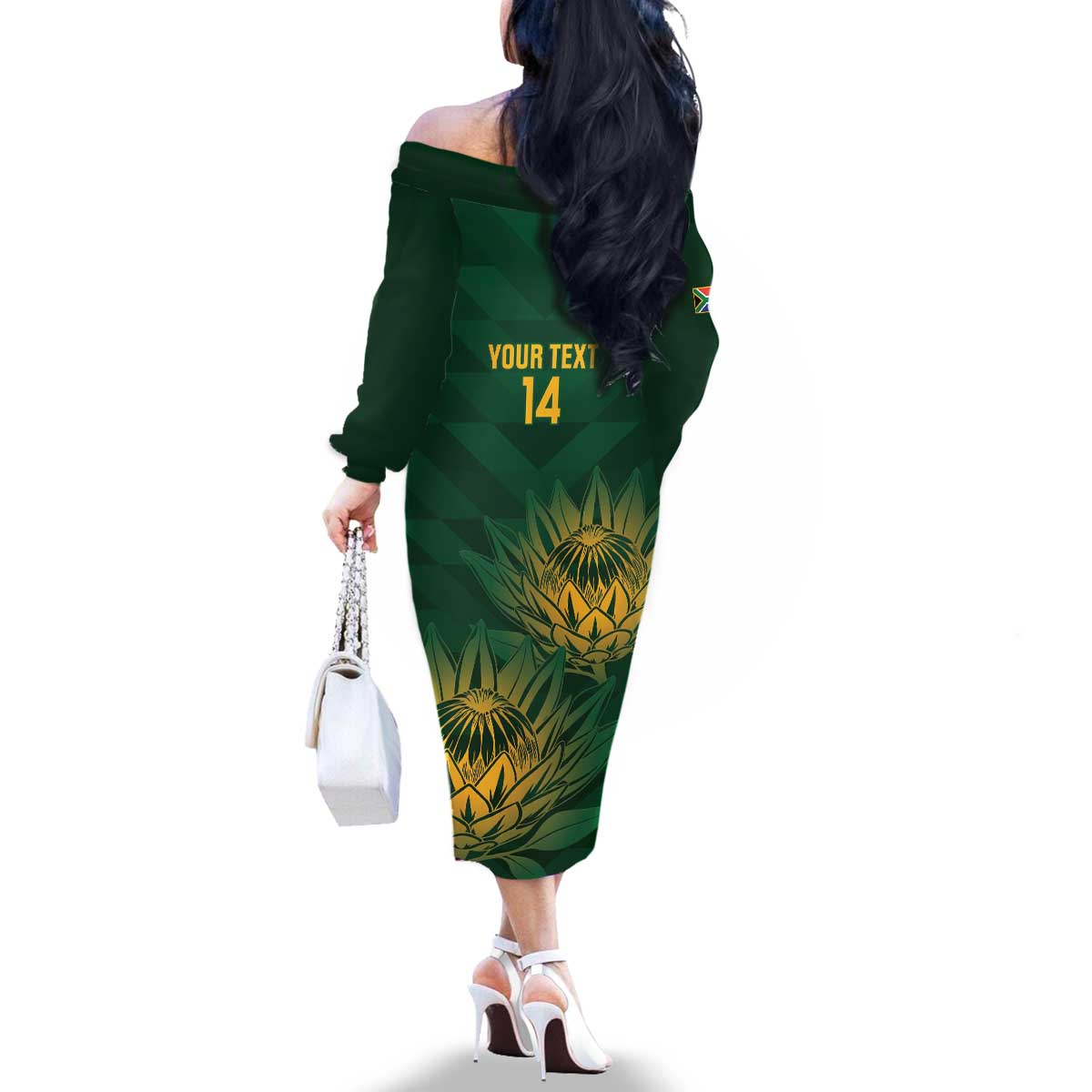 Custom South Africa Cricket Family Matching Off The Shoulder Long Sleeve Dress and Hawaiian Shirt Go Champions Proteas