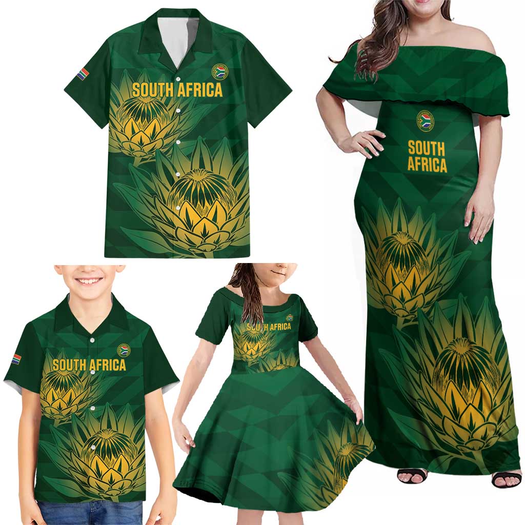 Custom South Africa Cricket Family Matching Off Shoulder Maxi Dress and Hawaiian Shirt Go Champions Proteas