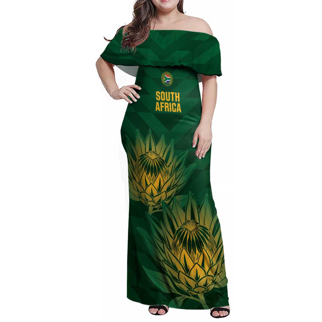 Custom South Africa Cricket Family Matching Off Shoulder Maxi Dress and Hawaiian Shirt Go Champions Proteas