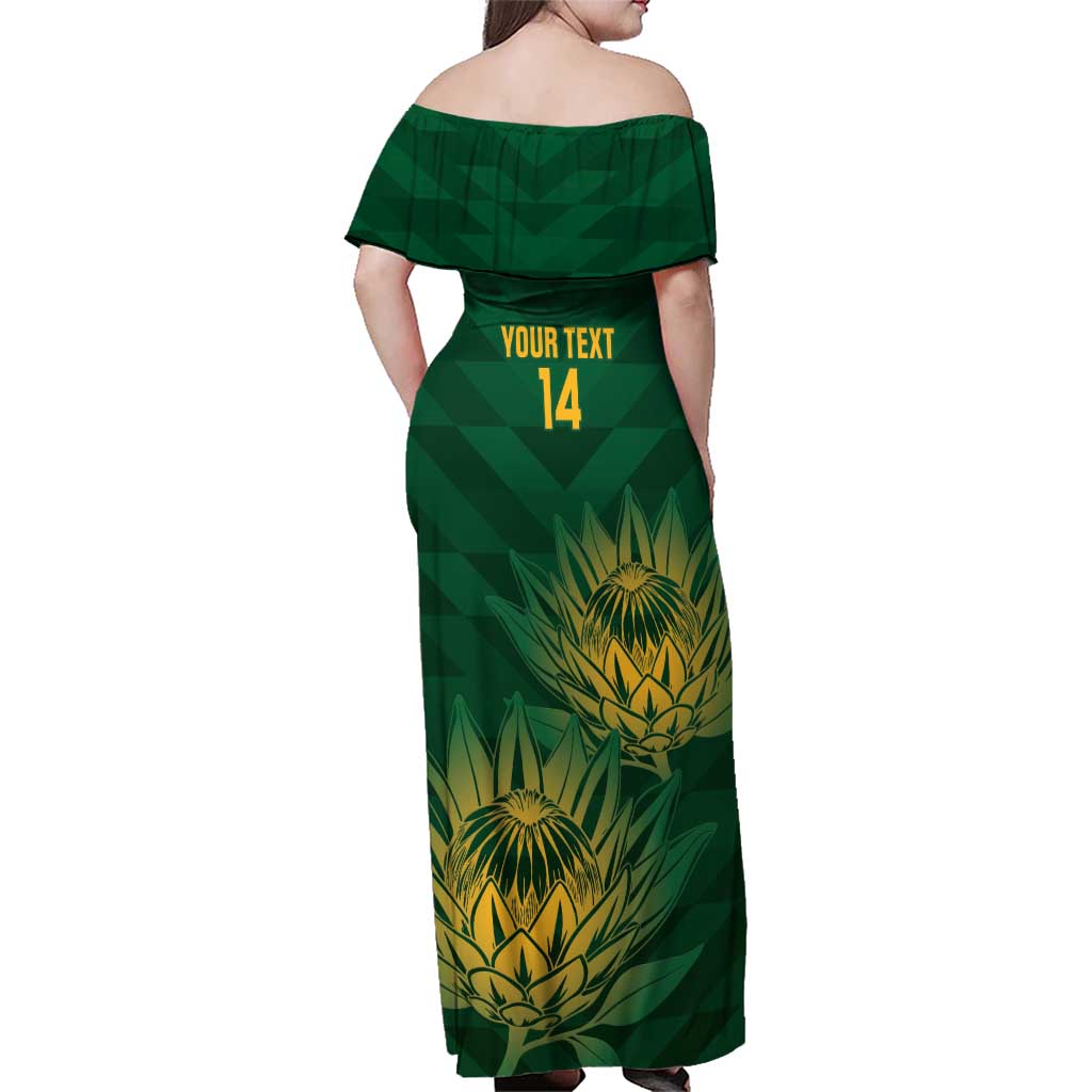 Custom South Africa Cricket Family Matching Off Shoulder Maxi Dress and Hawaiian Shirt Go Champions Proteas