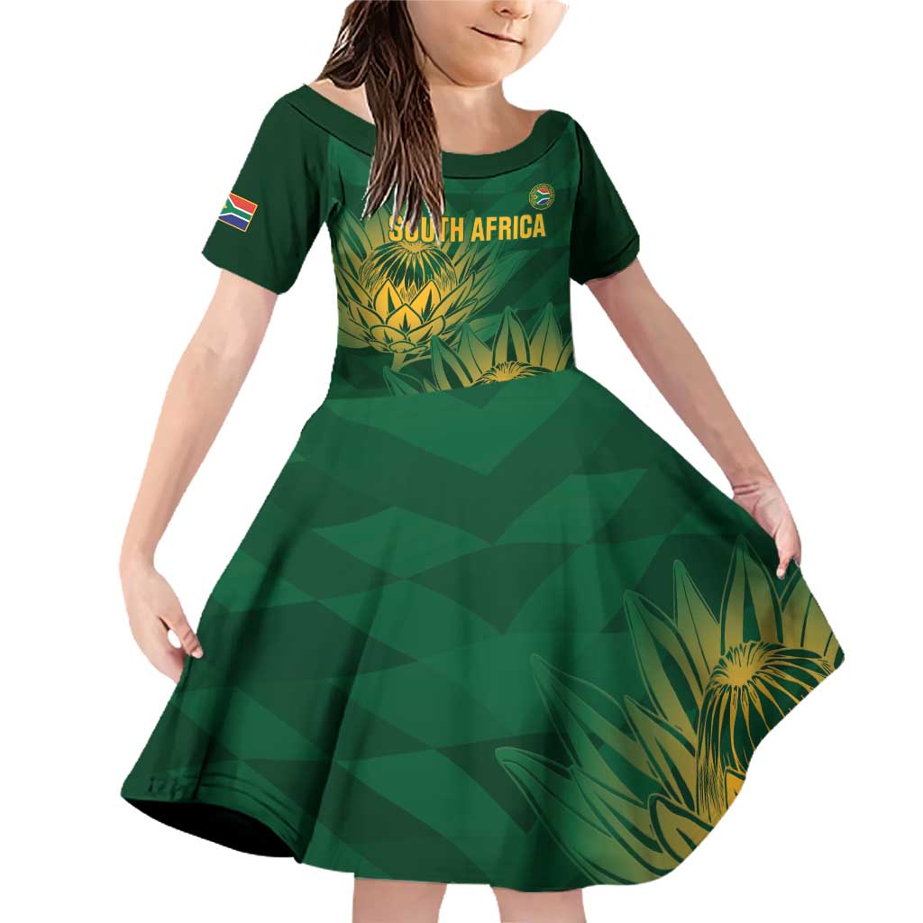 Custom South Africa Cricket Family Matching Off Shoulder Short Dress and Hawaiian Shirt Go Champions Proteas