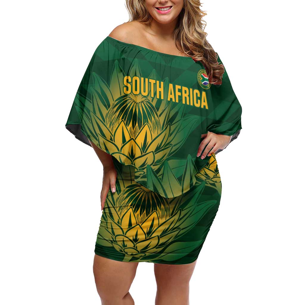 Custom South Africa Cricket Family Matching Off Shoulder Short Dress and Hawaiian Shirt Go Champions Proteas