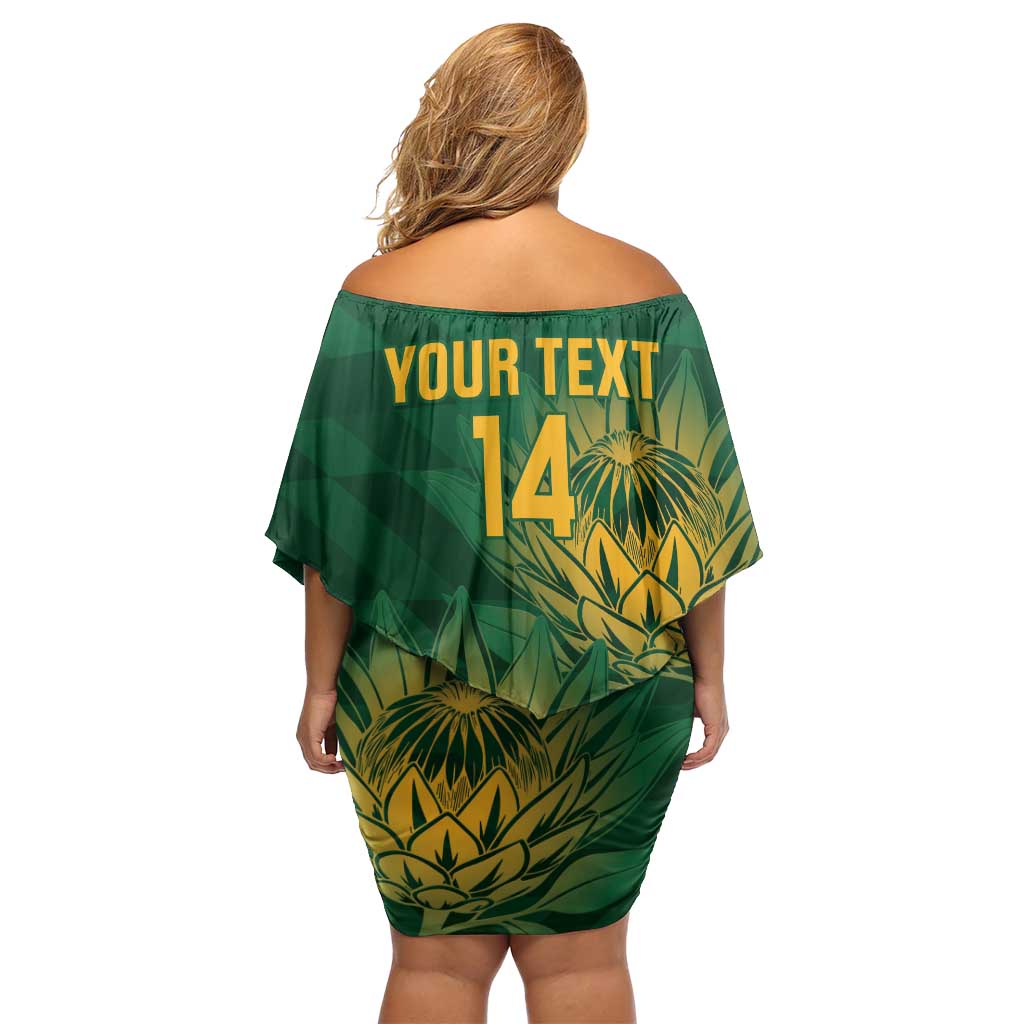 Custom South Africa Cricket Family Matching Off Shoulder Short Dress and Hawaiian Shirt Go Champions Proteas