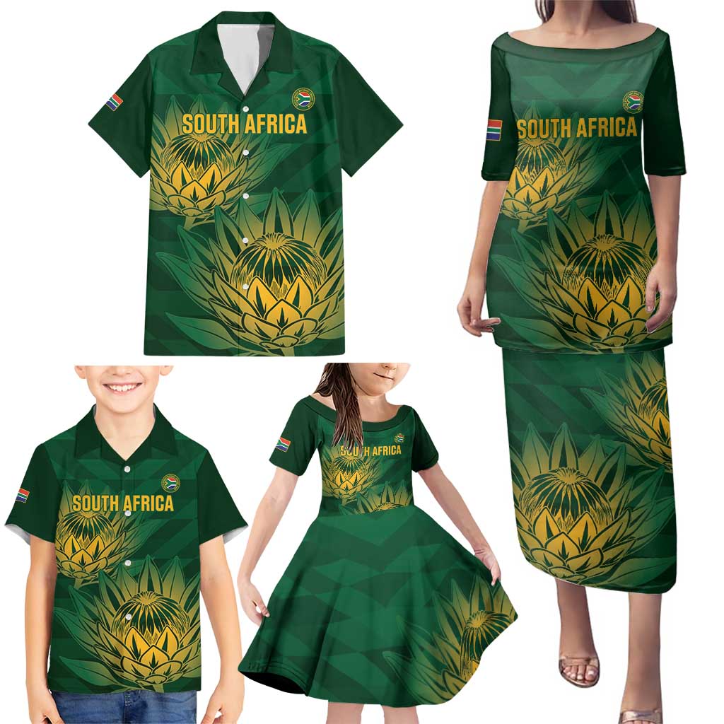 Custom South Africa Cricket Family Matching Puletasi and Hawaiian Shirt Go Champions Proteas