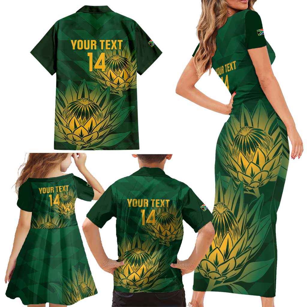 Custom South Africa Cricket Family Matching Short Sleeve Bodycon Dress and Hawaiian Shirt Go Champions Proteas