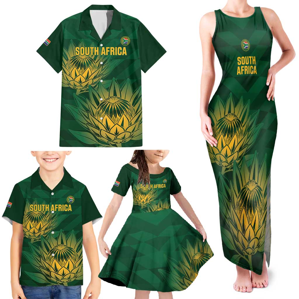 Custom South Africa Cricket Family Matching Tank Maxi Dress and Hawaiian Shirt Go Champions Proteas