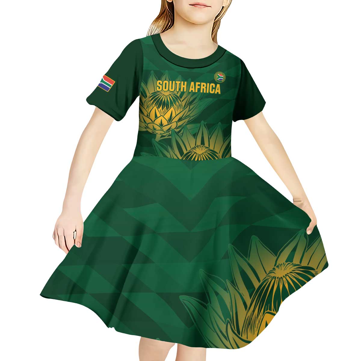 Custom South Africa Cricket Kid Short Sleeve Dress Go Champions Proteas - Vibe Hoodie Shop