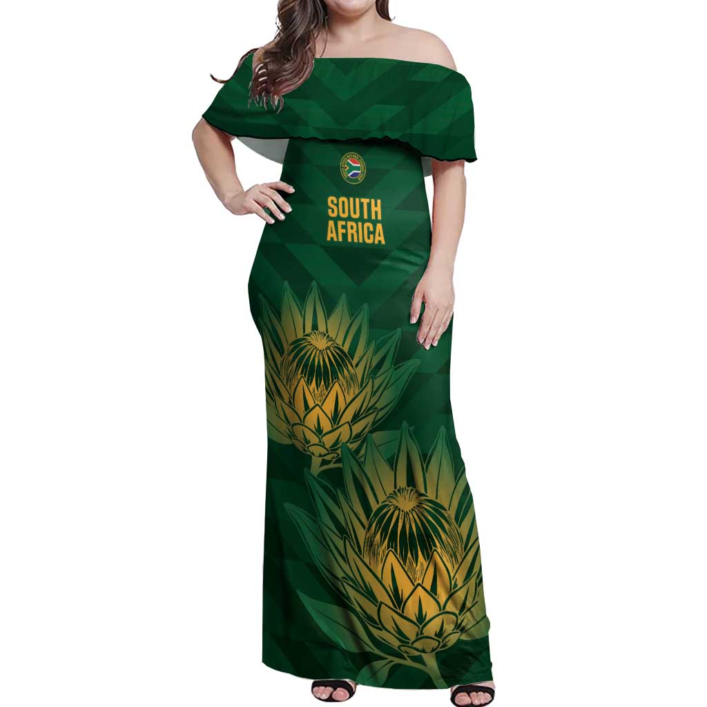 Custom South Africa Cricket Off Shoulder Maxi Dress Go Champions Proteas