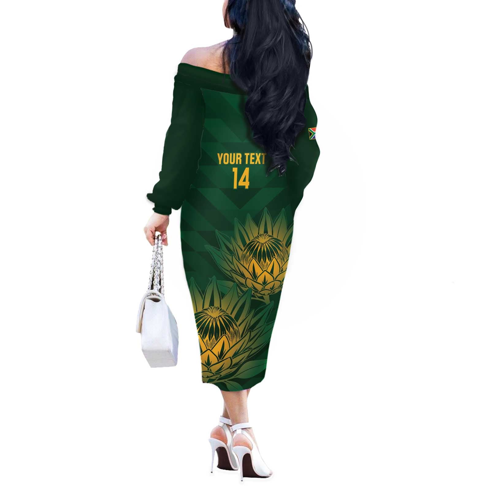 Custom South Africa Cricket Off The Shoulder Long Sleeve Dress Go Champions Proteas