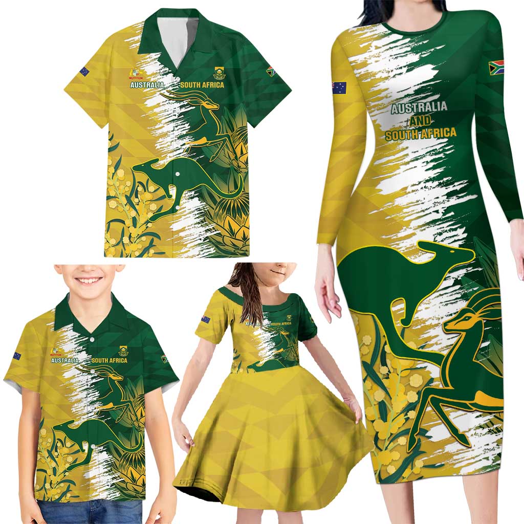 Custom Australia And South Africa Cricket Family Matching Long Sleeve Bodycon Dress and Hawaiian Shirt Aussies Proteas Together