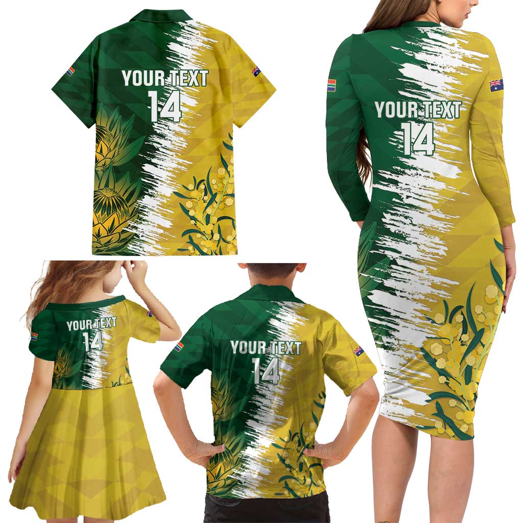 Custom Australia And South Africa Cricket Family Matching Long Sleeve Bodycon Dress and Hawaiian Shirt Aussies Proteas Together