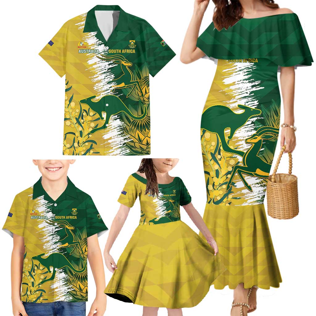 Custom Australia And South Africa Cricket Family Matching Mermaid Dress and Hawaiian Shirt Aussies Proteas Together