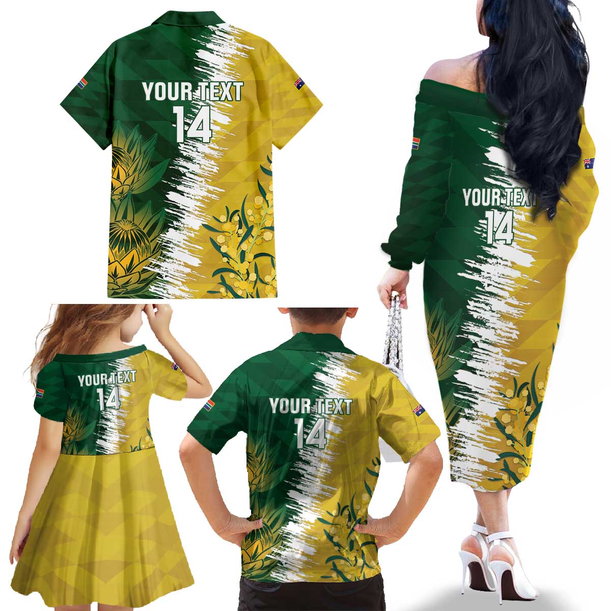 Custom Australia And South Africa Cricket Family Matching Off The Shoulder Long Sleeve Dress and Hawaiian Shirt Aussies Proteas Together