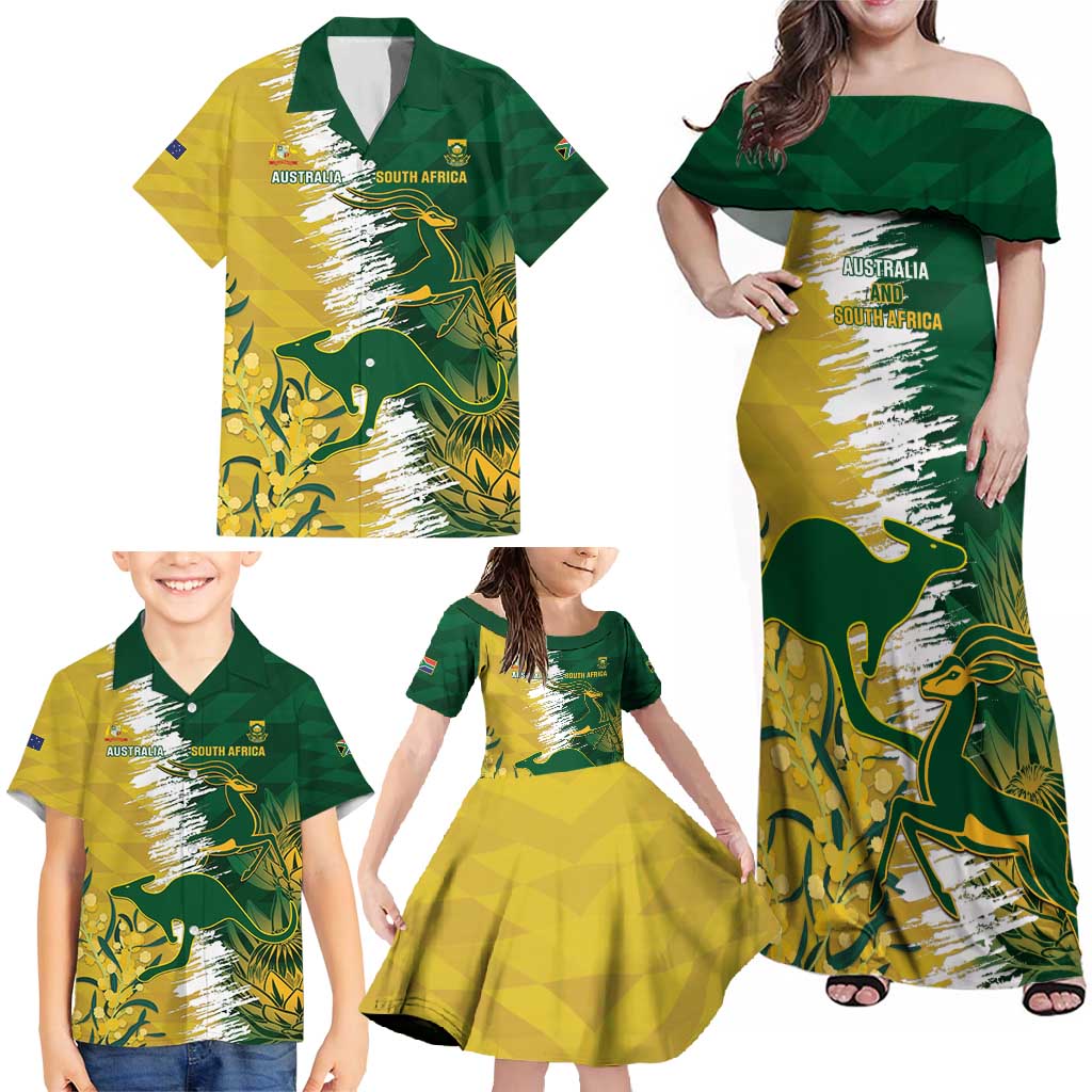 Custom Australia And South Africa Cricket Family Matching Off Shoulder Maxi Dress and Hawaiian Shirt Aussies Proteas Together