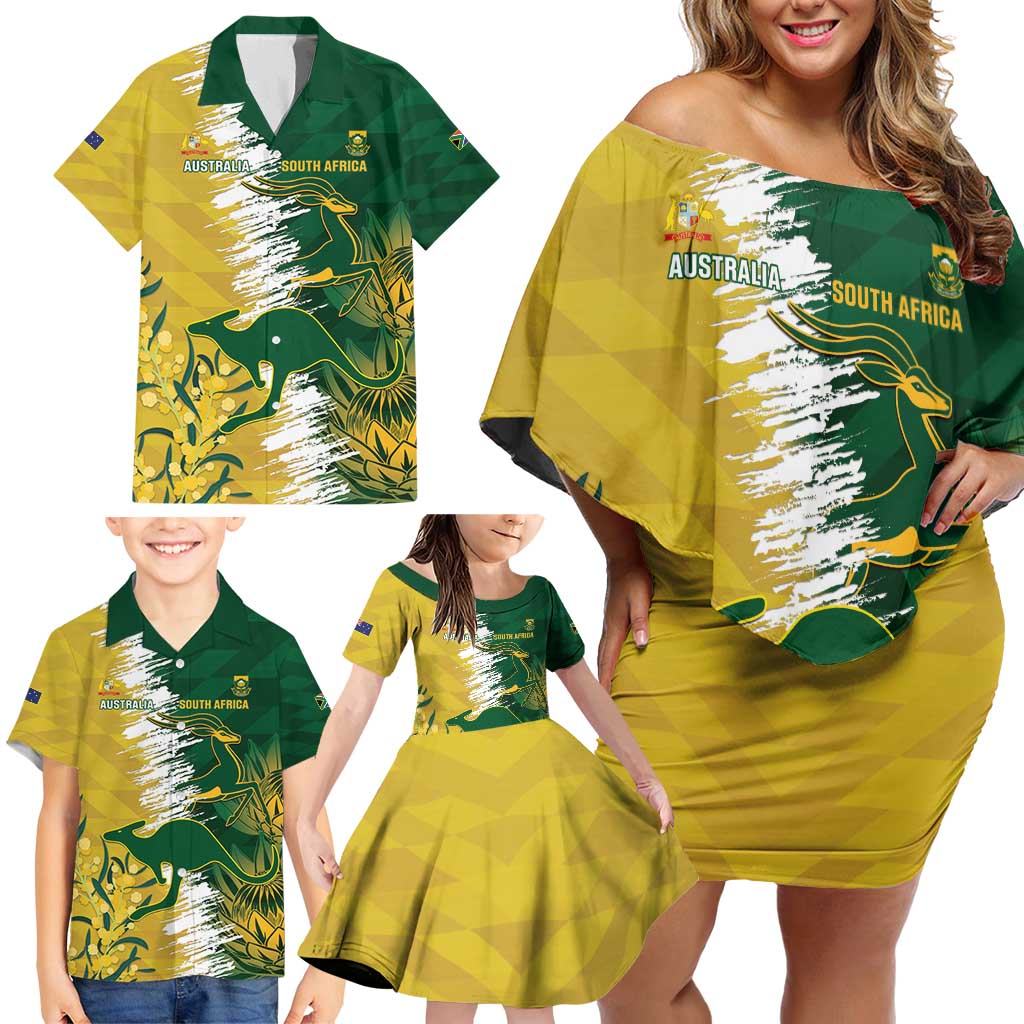 Custom Australia And South Africa Cricket Family Matching Off Shoulder Short Dress and Hawaiian Shirt Aussies Proteas Together