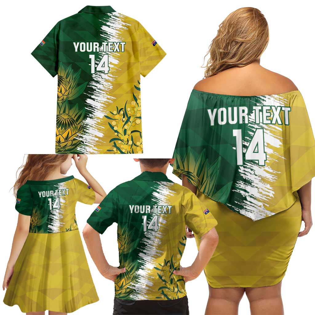 Custom Australia And South Africa Cricket Family Matching Off Shoulder Short Dress and Hawaiian Shirt Aussies Proteas Together