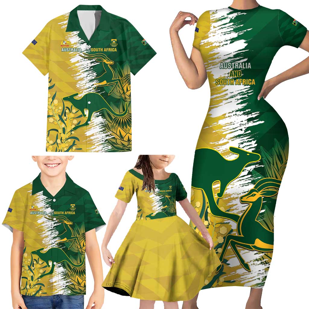 Custom Australia And South Africa Cricket Family Matching Short Sleeve Bodycon Dress and Hawaiian Shirt Aussies Proteas Together