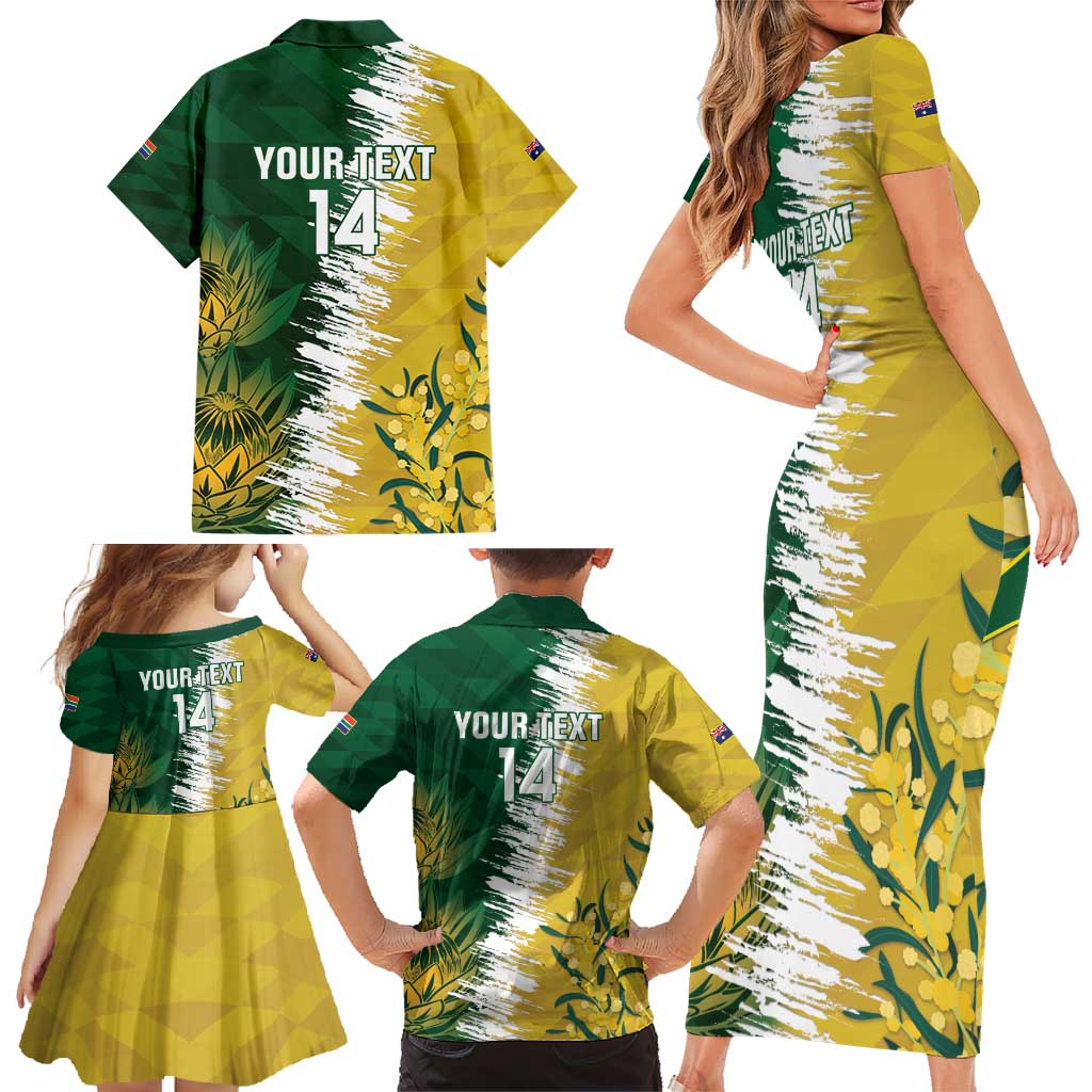 Custom Australia And South Africa Cricket Family Matching Short Sleeve Bodycon Dress and Hawaiian Shirt Aussies Proteas Together