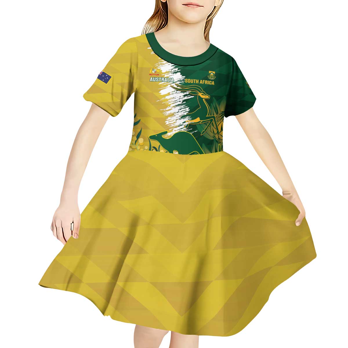 Custom Australia And South Africa Cricket Kid Short Sleeve Dress Aussies Proteas Together - Vibe Hoodie Shop