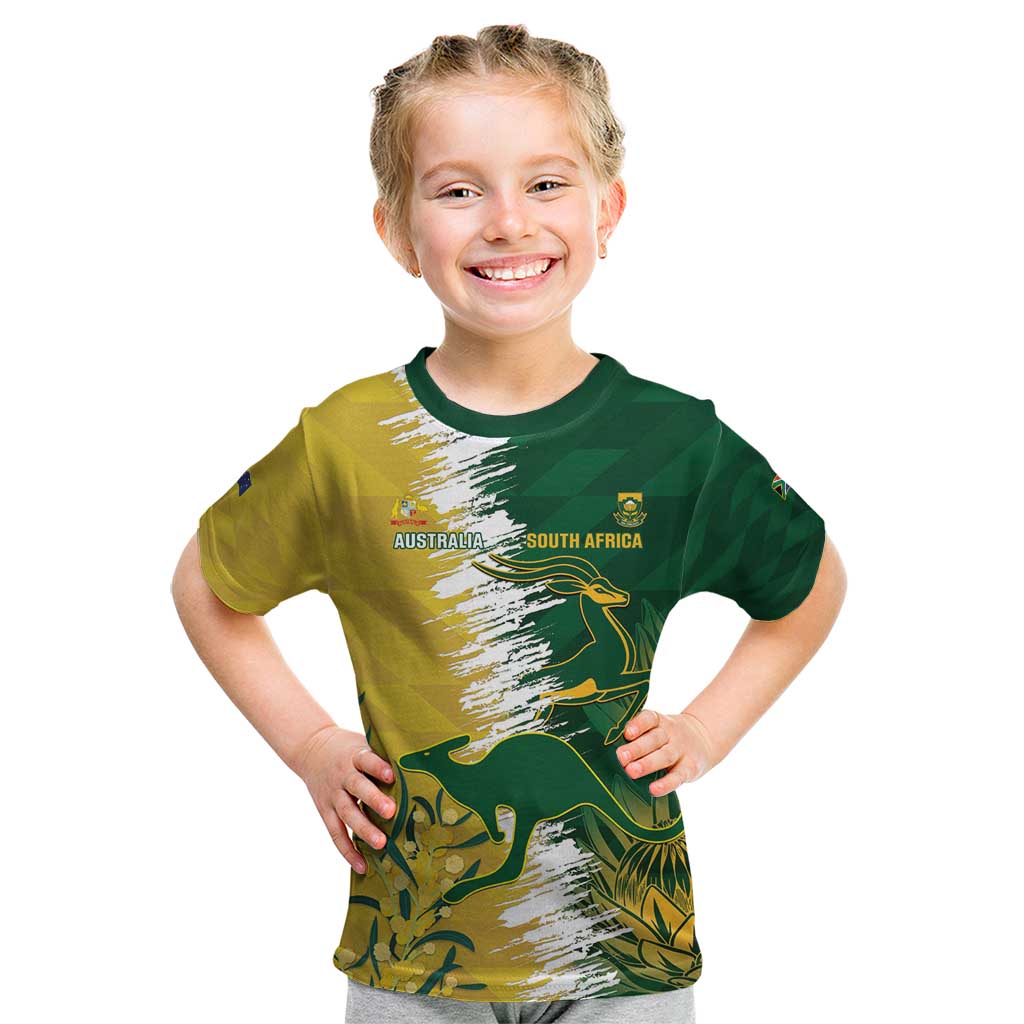 Custom Australia And South Africa Cricket Kid T Shirt Aussies Proteas Together - Vibe Hoodie Shop