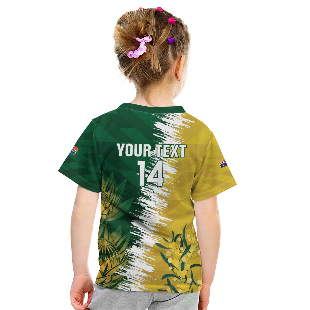 Custom Australia And South Africa Cricket Kid T Shirt Aussies Proteas Together - Vibe Hoodie Shop