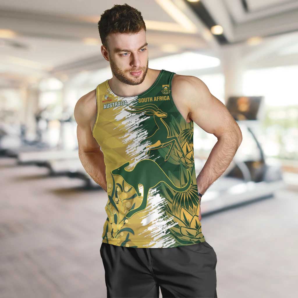 Custom Australia And South Africa Cricket Men Tank Top Aussies Proteas Together - Vibe Hoodie Shop