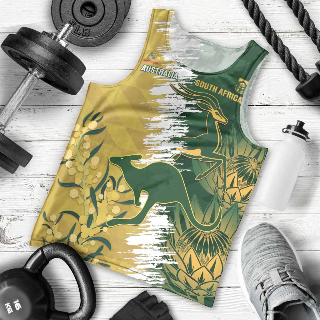 Custom Australia And South Africa Cricket Men Tank Top Aussies Proteas Together - Vibe Hoodie Shop