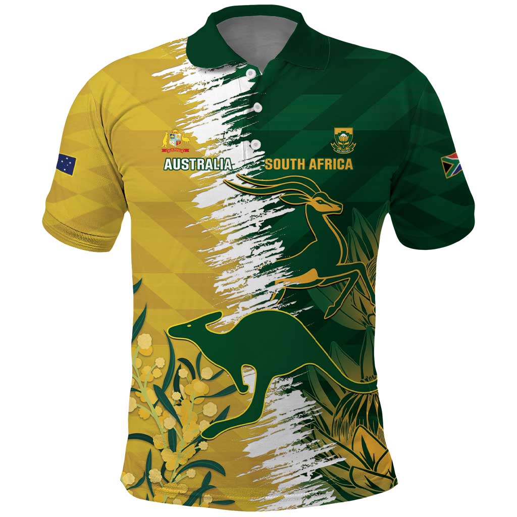 Custom Australia And South Africa Cricket Polo Shirt Aussies Proteas Together - Vibe Hoodie Shop