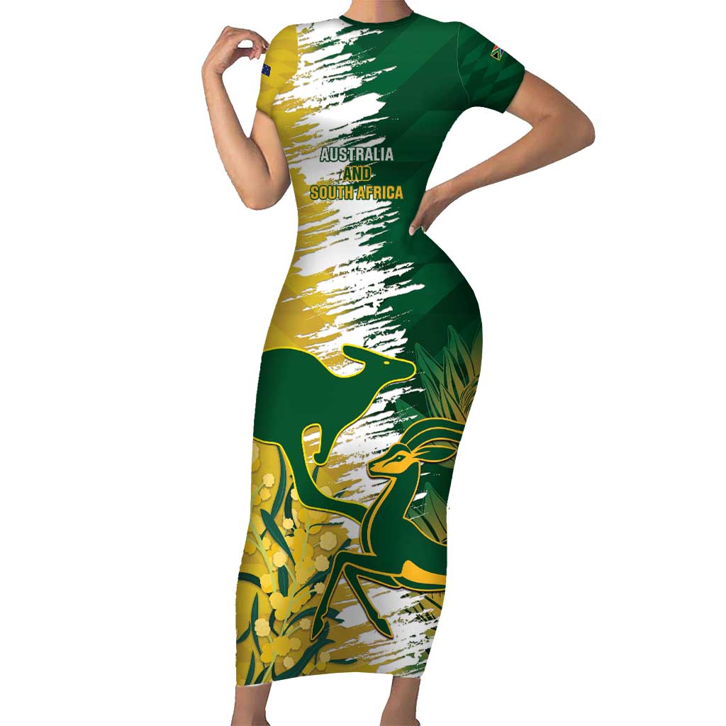 Custom Australia And South Africa Cricket Short Sleeve Bodycon Dress Aussies Proteas Together