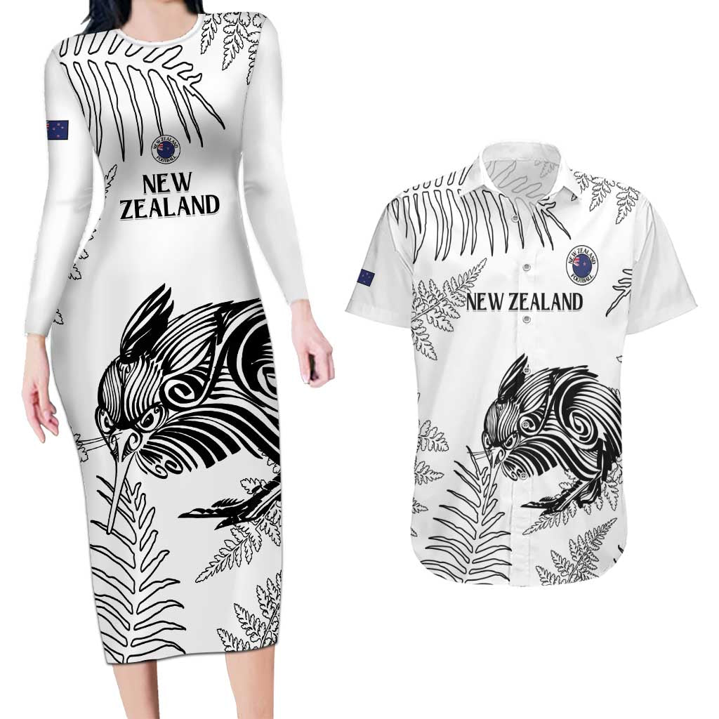 Custom New Zealand Kiwi Football Couples Matching Long Sleeve Bodycon Dress and Hawaiian Shirt Aotearoa Silver Fern