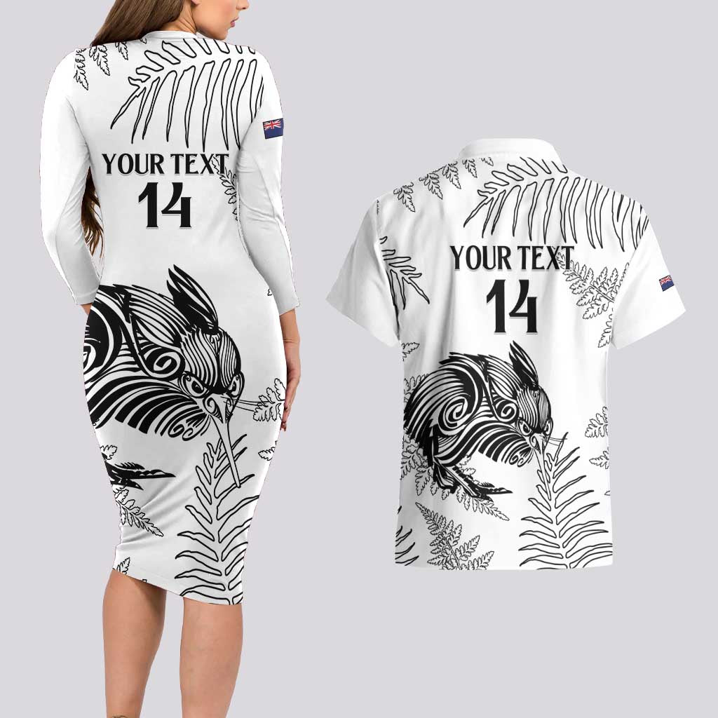 Custom New Zealand Kiwi Football Couples Matching Long Sleeve Bodycon Dress and Hawaiian Shirt Aotearoa Silver Fern