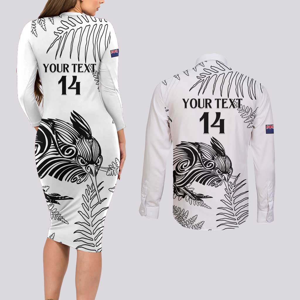 Custom New Zealand Kiwi Football Couples Matching Long Sleeve Bodycon Dress and Long Sleeve Button Shirt Aotearoa Silver Fern