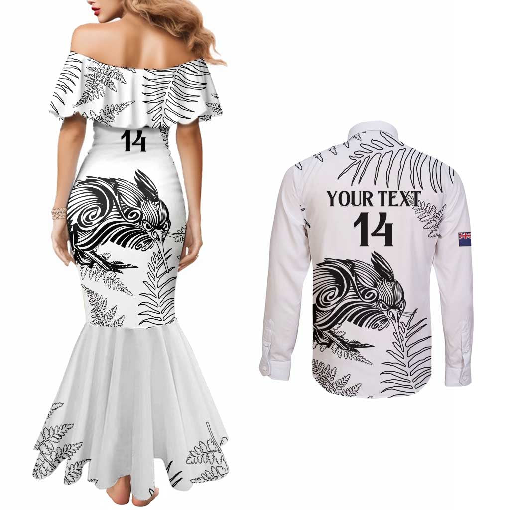 Custom New Zealand Kiwi Football Couples Matching Mermaid Dress and Long Sleeve Button Shirt Aotearoa Silver Fern