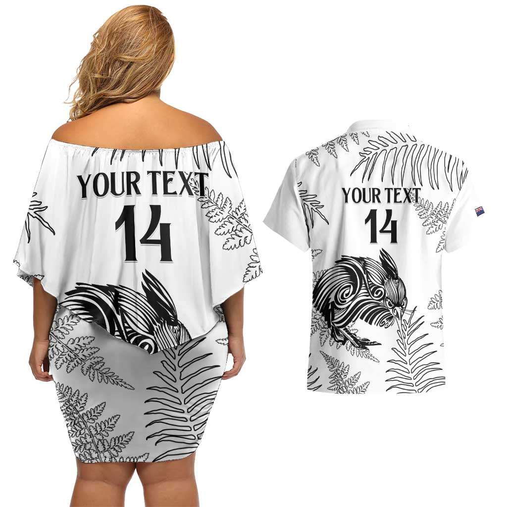 Custom New Zealand Kiwi Football Couples Matching Off Shoulder Short Dress and Hawaiian Shirt Aotearoa Silver Fern