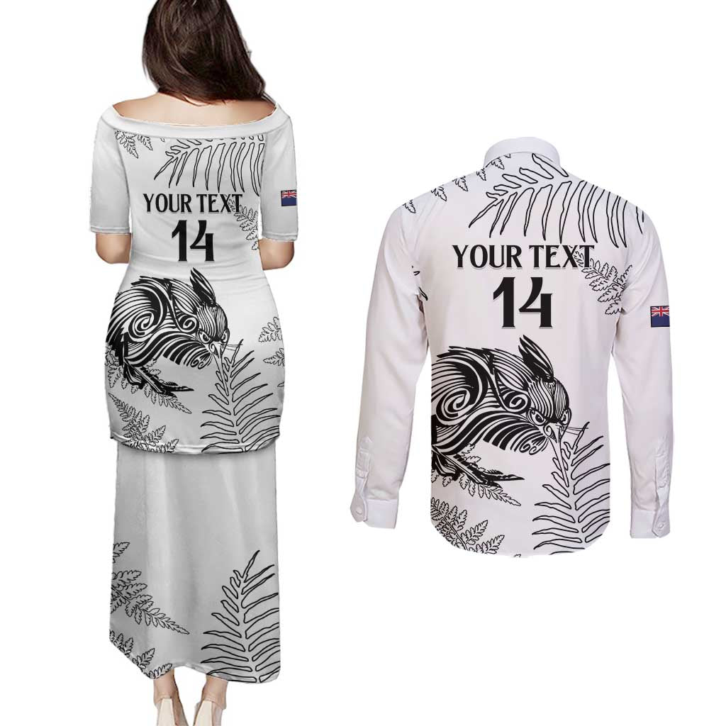 Custom New Zealand Kiwi Football Couples Matching Puletasi and Long Sleeve Button Shirt Aotearoa Silver Fern