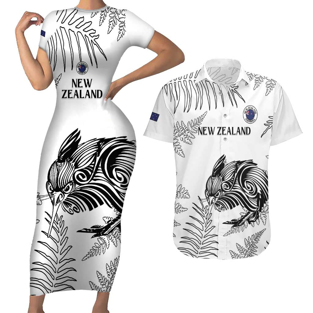 Custom New Zealand Kiwi Football Couples Matching Short Sleeve Bodycon Dress and Hawaiian Shirt Aotearoa Silver Fern