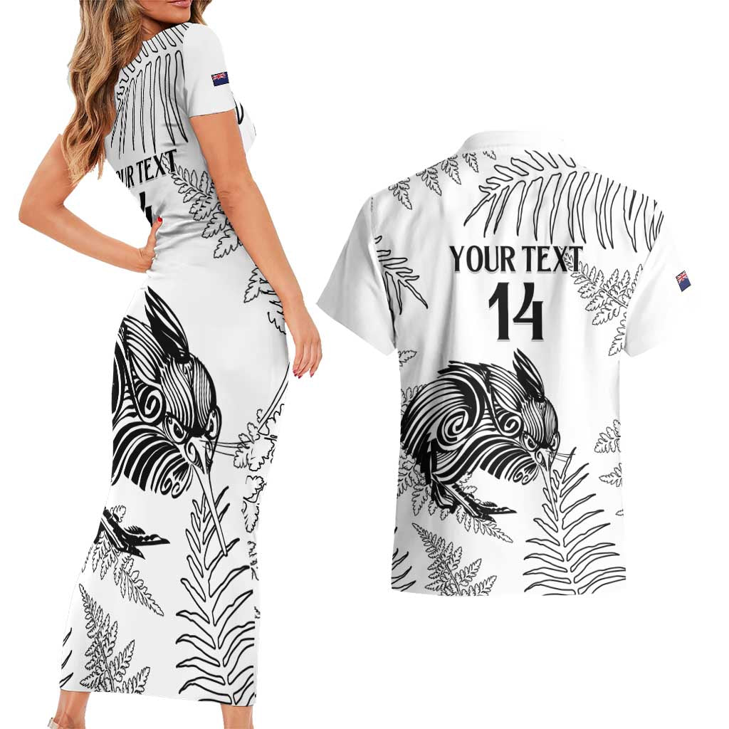 Custom New Zealand Kiwi Football Couples Matching Short Sleeve Bodycon Dress and Hawaiian Shirt Aotearoa Silver Fern