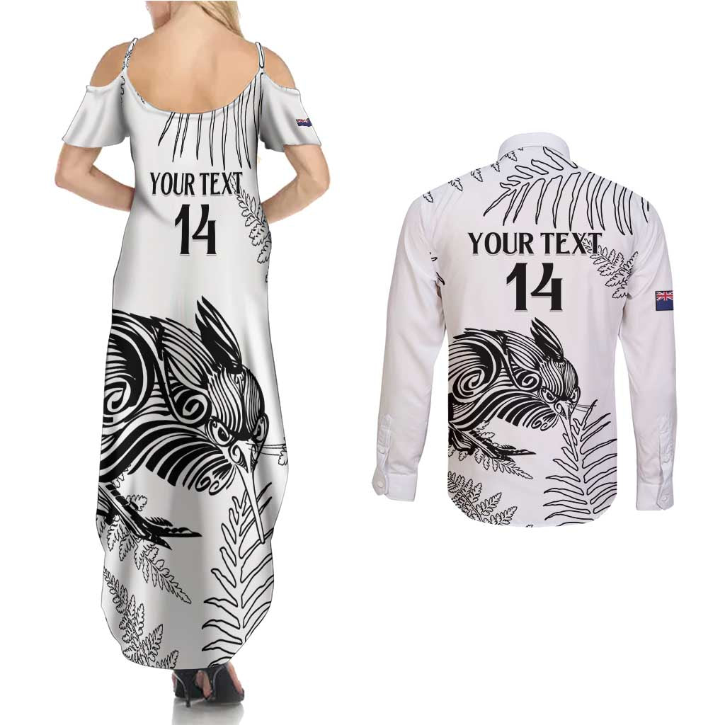 Custom New Zealand Kiwi Football Couples Matching Summer Maxi Dress and Long Sleeve Button Shirt Aotearoa Silver Fern